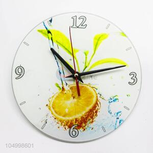 New Arrival Round Shaped Glass Wall Clock With Lemon Pattern