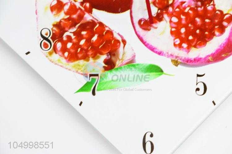 Low Price Rhombus Shaped Glass Wall Clock With Pomegranate Pattern