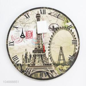 Good Quality Round Shaped Eiffel Tower Pattern Wall Clock for Home Decoration