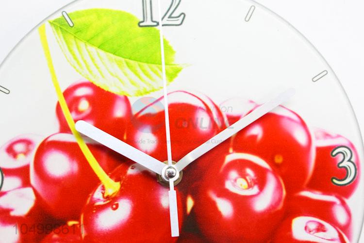 Hot Selling Exquisite Round Shaped Glass Wall Clock With Fruit Pattern