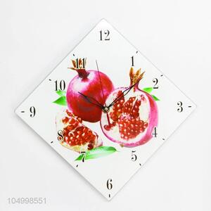 Low Price Rhombus Shaped Glass Wall Clock With Pomegranate Pattern