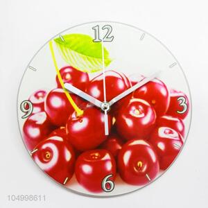 Hot Selling Exquisite Round Shaped Glass Wall Clock With Fruit Pattern