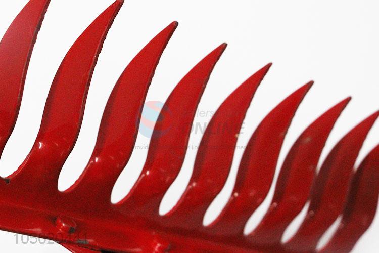 New Style Red Color Metal Head Lawn Garden Rake Hand Tool