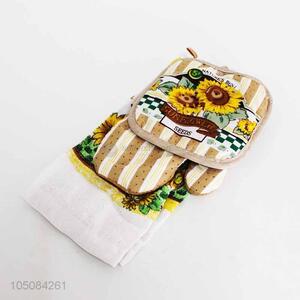Premium quality 3pcs sunflower pattern microwave oven mitts