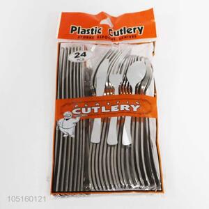 Promotional 24pcs plated plastic cutlery fork spoon knife