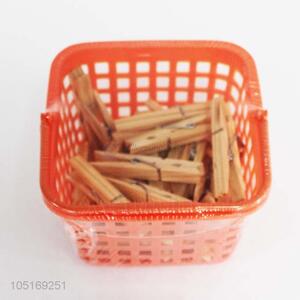 Hot sale 30pcs bamboo clothes clips with plastic basket