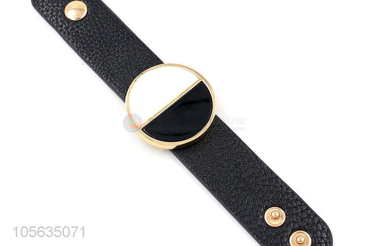Factory customized wide leather bracelet alloy charms bracelet