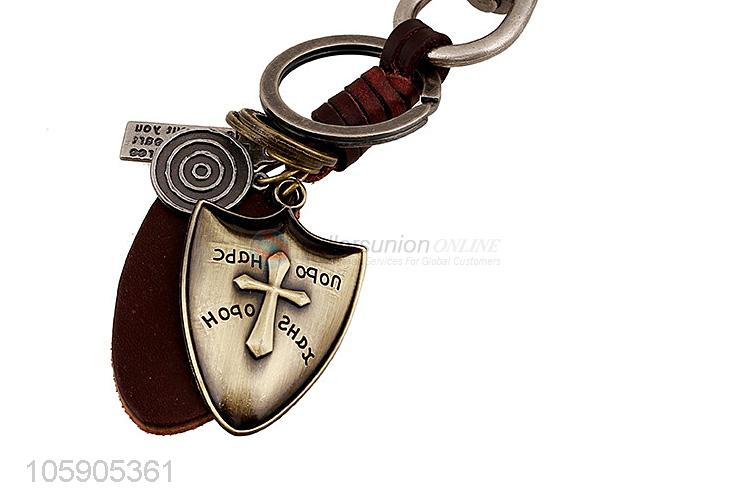 Wholesale new personalized shield pendant leather key chain