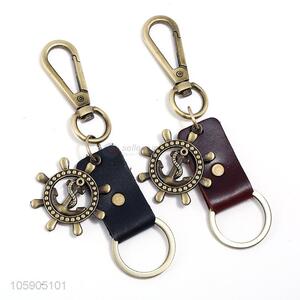 High quality weave leather key chain with retro anchor charms