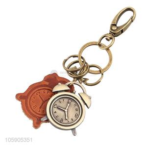 Factory customized alarm clock pendant key chain leather key ring
