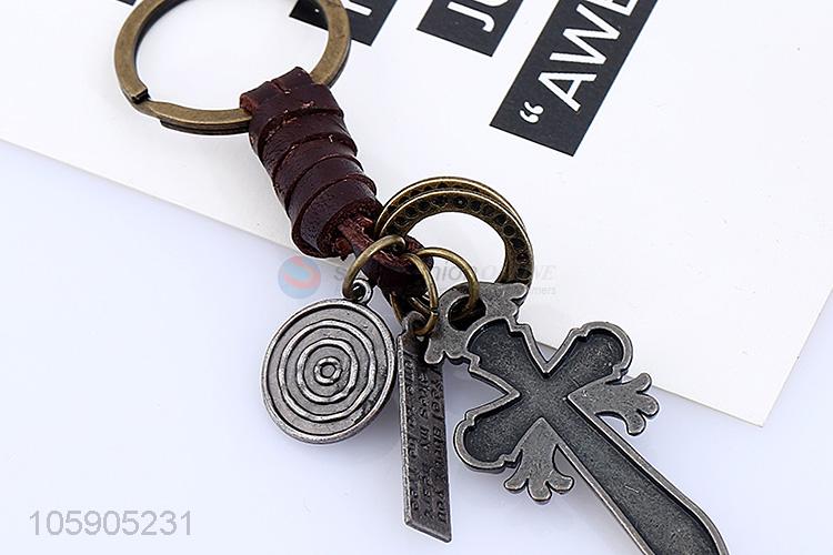Professional suppliers cross alloy pendant key chain leather key ring