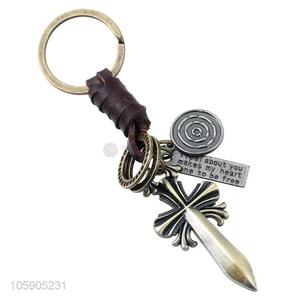 Professional suppliers cross alloy pendant key chain leather key ring