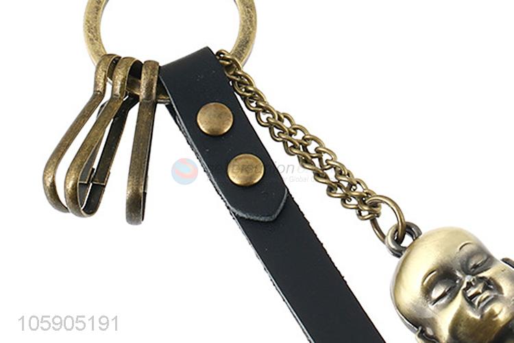 Cheap wholesale monk alloy pendant key chain leather key ring