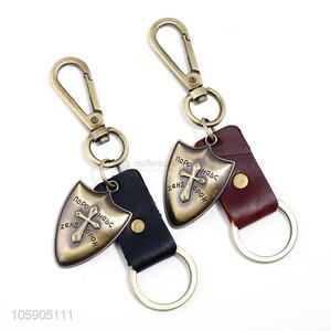 Professional supply shield alloy pendant key chain leather key ring