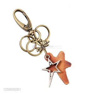 Low price personalized alloy pendant retro star leather key chain