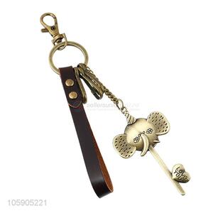 Popular design leather key chain with retro elephant charms