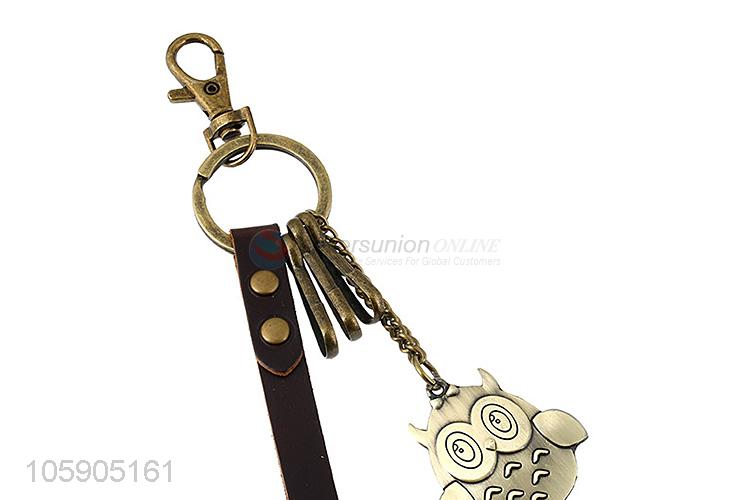 Competitive price personalized alloy pendant retro owl leather key chain