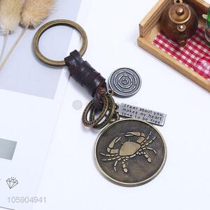 Hot products weave leather key chain with retro cancer charms
