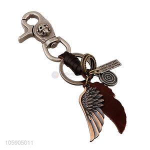 Good quality retro alloy wing pendant weaving leather key chain