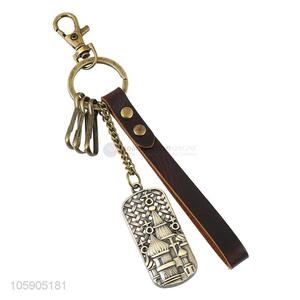 Factory promotional leather key chain with retro castle bar charms