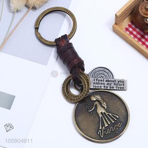 Top sale virgo alloy pendant key chain leather key ring