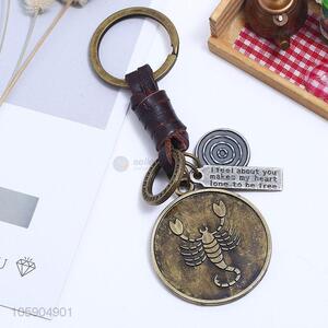 China maker weave leather key chain with retro scorpion charms