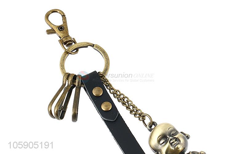 Cheap wholesale monk alloy pendant key chain leather key ring