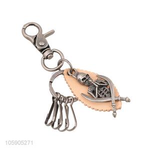 Best sale skull alloy pendant key chain leather key ring
