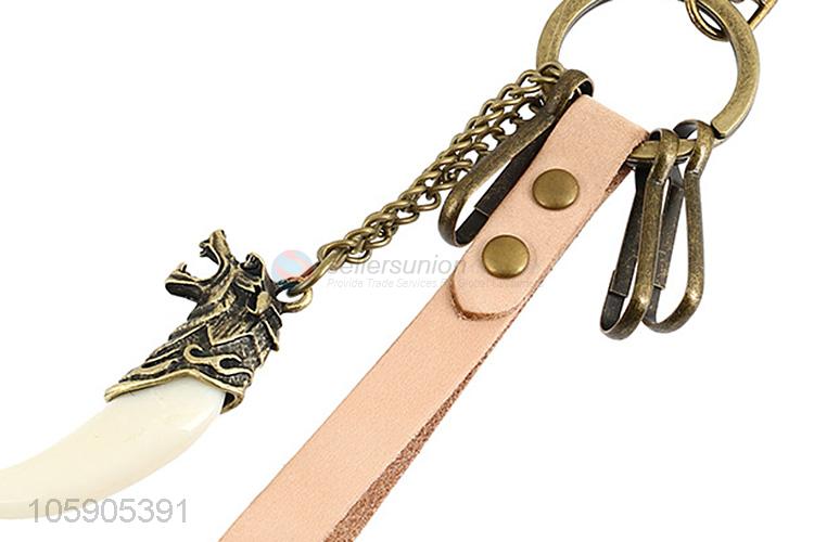 Superior quality fake ivory pendant key chain leather key ring