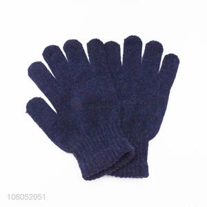 Top quality blue chenille warm soft knitted gloves