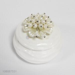 White flower ornament ceramic jewel box trinket present box