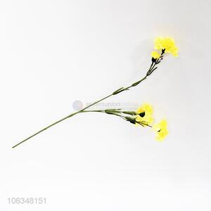 Wholesale plastic artificial flowers 5 heads yellow carnation