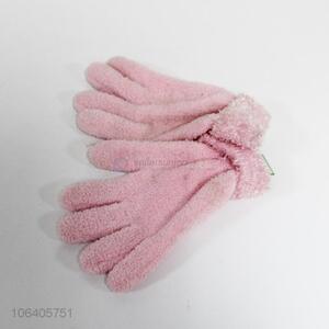 Best Price Women Pink Five Fingers Microfiber Gloves