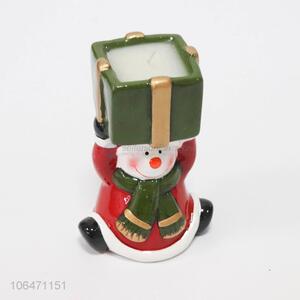 Reasonable price Christmas decoration ceramic candle holder with snowman design