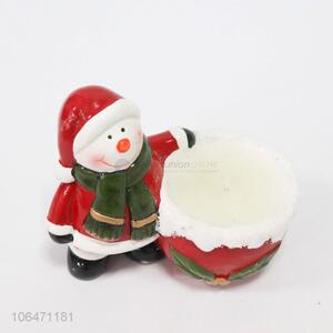 Top selling Xmas decoration ceramic candle holder with snowman design