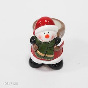 Wholesale Xmas decoration ceramic candle holder with snowman design