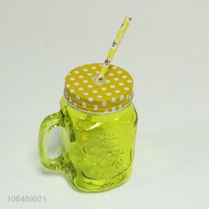 Hot products fashion colored glass juice cup mason cup with straw