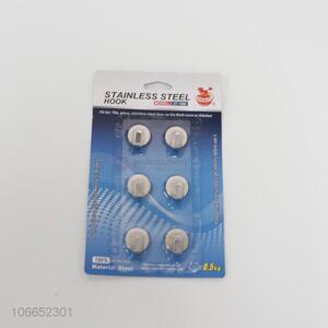 China manufacturer 6pc stainless steel sticky hooks round adhesive wall hooks
