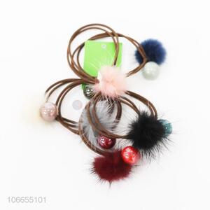 Fashion design 6pcs elastic hair ropes with pom pom