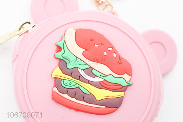 Fashion Design Cute Silicone Mini Cartoon Hamburger Round Shaped Coin Purse
