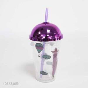 Popular selling Plastic juice Cup with Straw and Lid