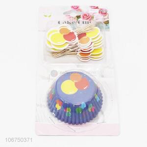 Wholesale custom 24pcs cake baking cups and cake picks set