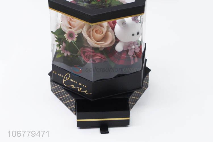 Excellent quality flower decoration hexagonal rotating gift box