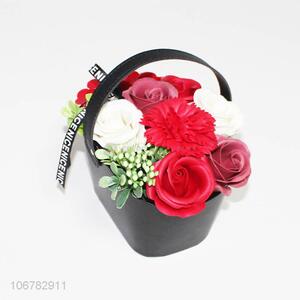 Wholesale fine soap flower bouquet with basket for Valentine's Day gift