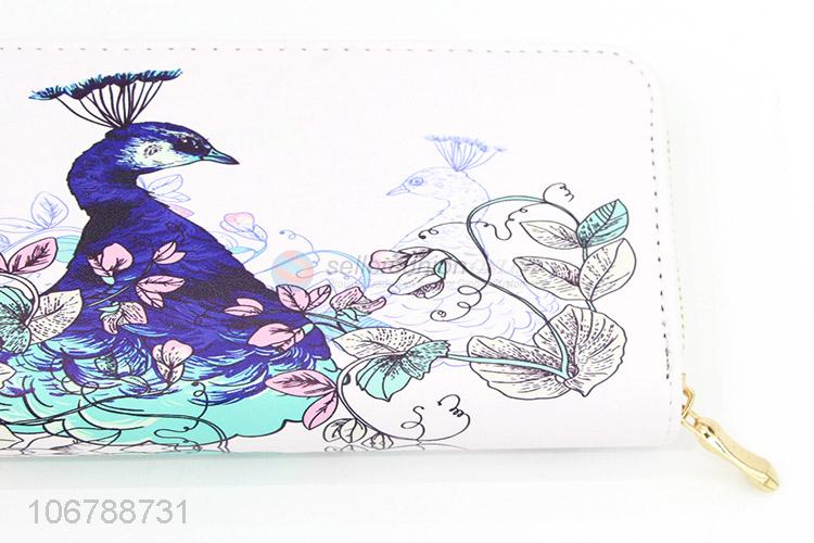 Fashion Peacock Pattern Long Purses Ladies Zipper Wallet