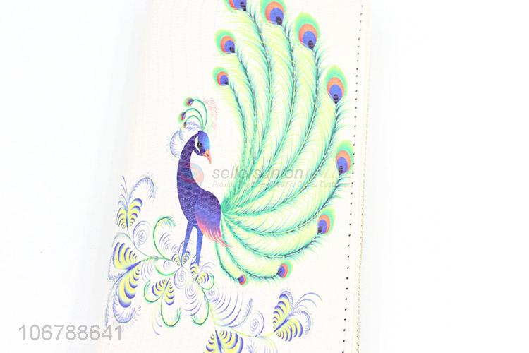 Fashion Colorful Peacock Pattern Zipper Wallet For Ladies