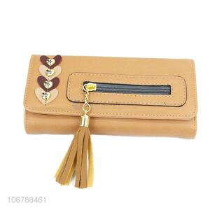 New Style PU Leather Long Purse With Tassel Zipper