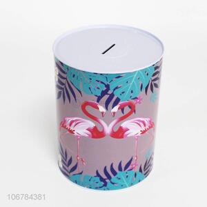 Good market flamingo printed cylinder tin money box