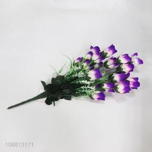 Factory wholesale decorative 24 heads purple artificial rose bouquet