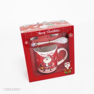 Fashion Christmas Printing Ceramic Cup With Spoon Set